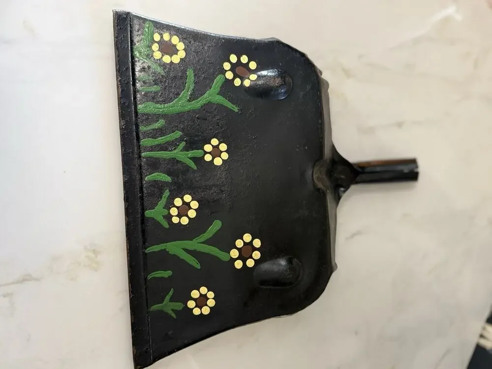 Vintage Hand Painted Floral Black Dust Pan